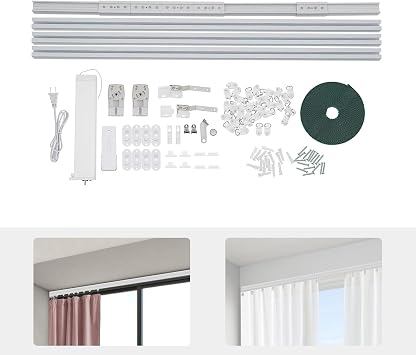 Electric Curtain Track with Remote Control, Smart Curtain System Controlled Via Smartphone App, Compatible with Alexa and Google Home, Automatic Curtains Opener, Adjustable Length from 7 to 13.78 Feet