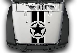 US Army Military Star Car Sticker Decals,Military Vinyl Car Decals Compatible with Jeep Wrangler 2007-2018, Star Stripes Car Graphics Decals for Hood (White)