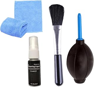 MERRYHAPY 4 pièces Kit Nettoyage pour Ordinateur avec Brosse Antistatique Souffleur Air Liquide Nettoyant et Chiffon Microfibre pour Clavier et Écran Noir et Bleu