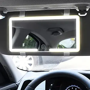 LED Illuminated Car Sun Visor Mirror - Touch Control Adjustable Brightness, Universal Fit for Vehicle Sun Visors, Makeup Mirror with Soft Light, Ideal for Professionals and Everyday Use, 5 x 7 Inches