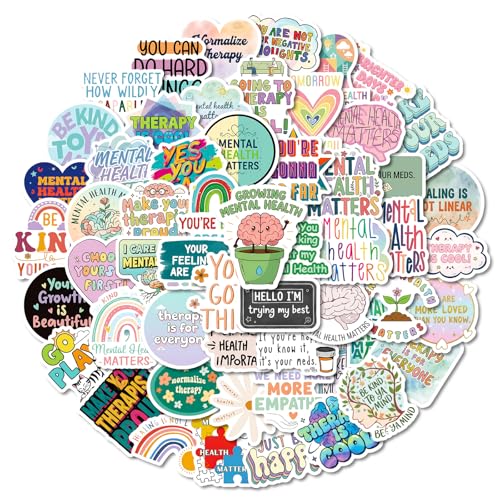 50Pcs Mental Health Stickers Pack, Waterproof Graffiti Aesthetic Inspirational Decals for Scrapbook, Journal, Laptop, Kindle, Phone, Skateboard, Luggage, Water Bottle