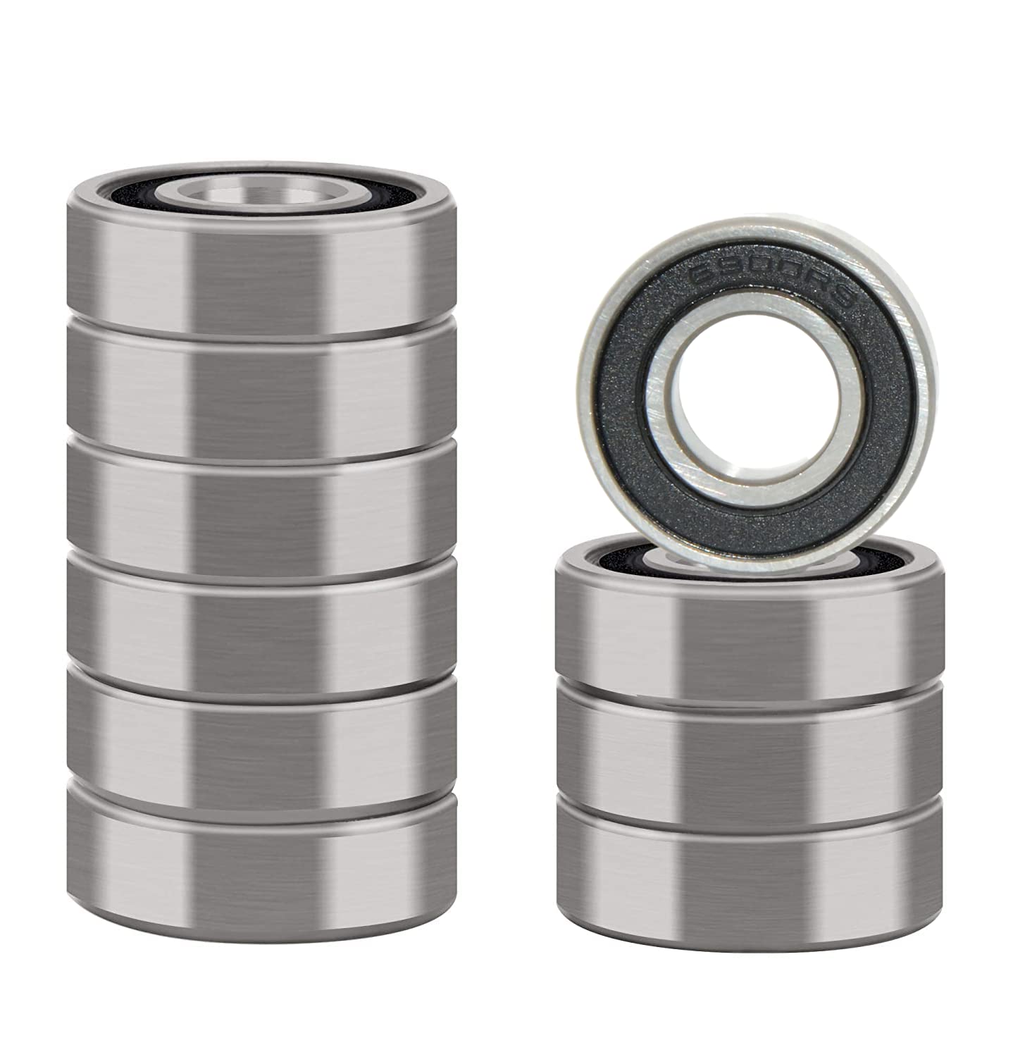 6900-2RS Bearings, 10x22x6mm Ball Bearing 6900RS Double Rubber Sealed Shielded Bearing ID 10mm, OD 22mm, Thickness 6mm Deep Groove Ball Bearing for 3D Printer, Scooters 10pcs