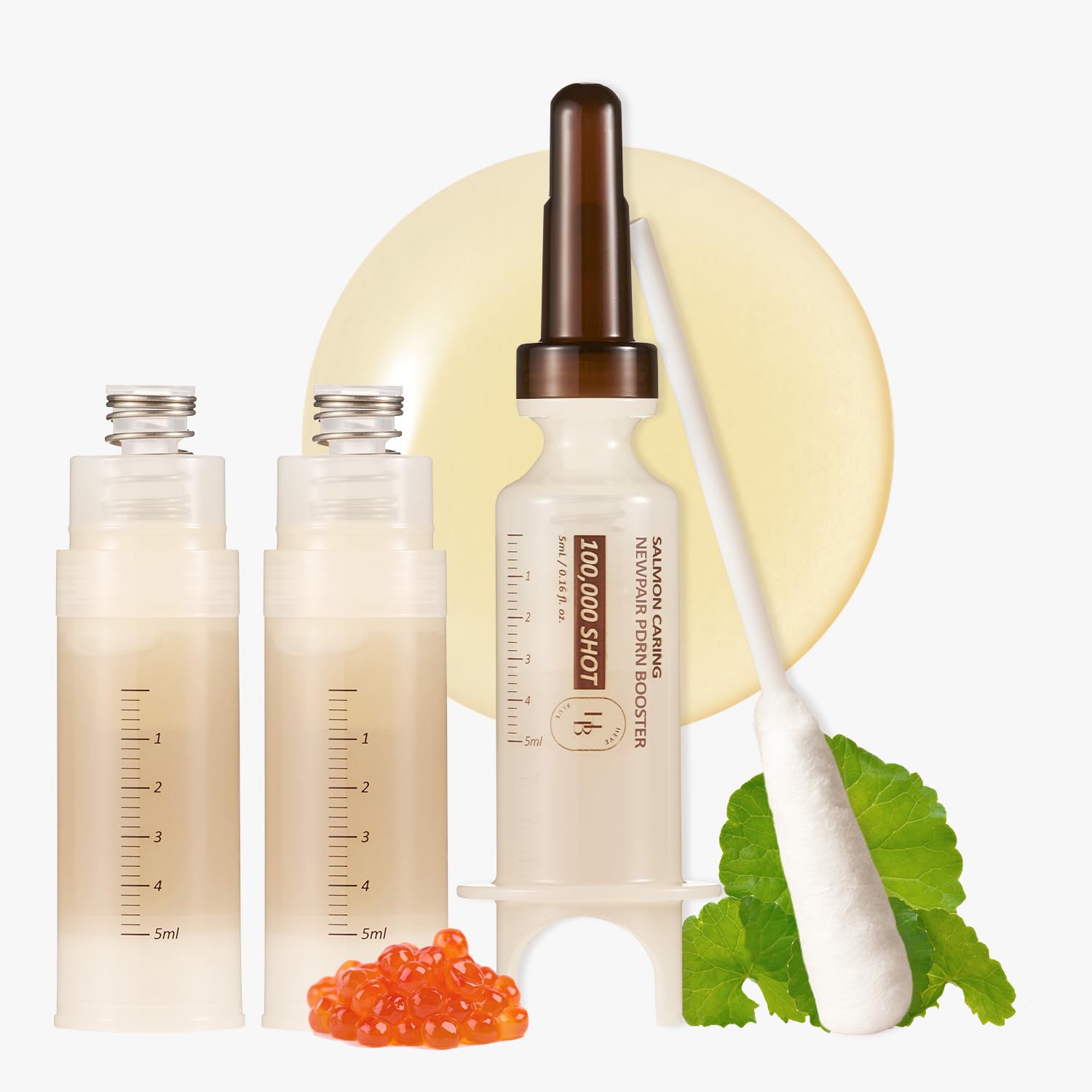 HEVEBLUE Salmon Caring Centella New Pair PDRN Booster 100,000 Shot Essence (2ea) - Salmon PDRN, Restore and Rejuvenate, Refine Skin Texture, Low