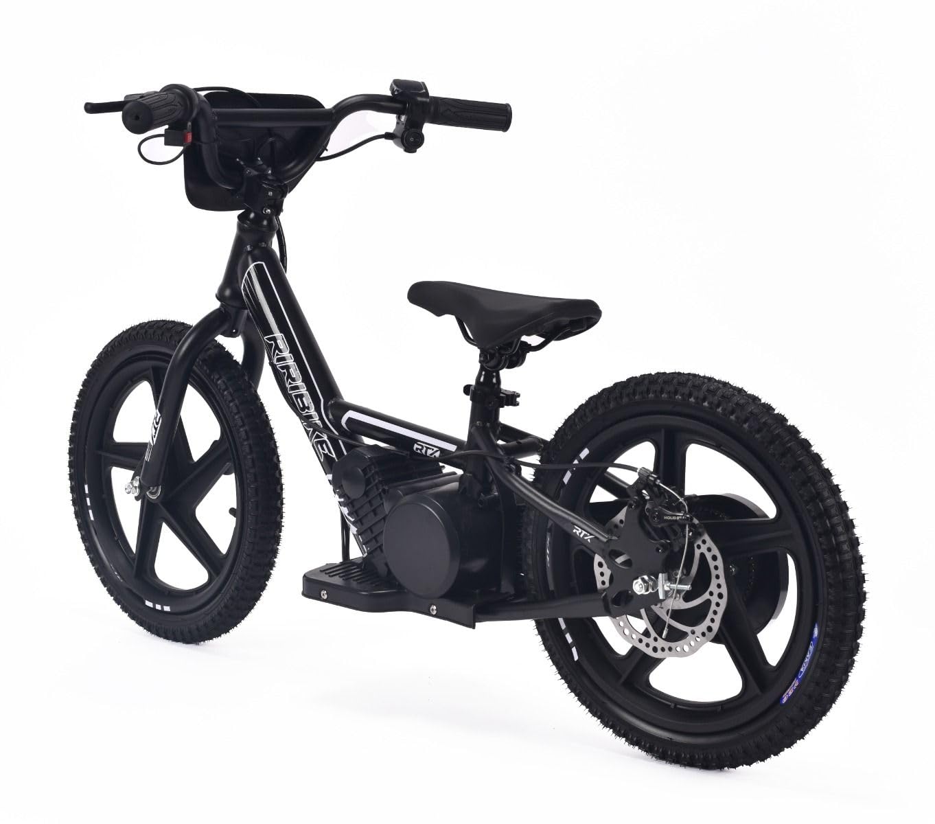 Bicicleta eléctrica para niños RIRIBIKE RTX6 24V (16"), Negro, Batería de Litio, Motor de 250W, Freno de Disco, Asiento de PU Blando Ajustable