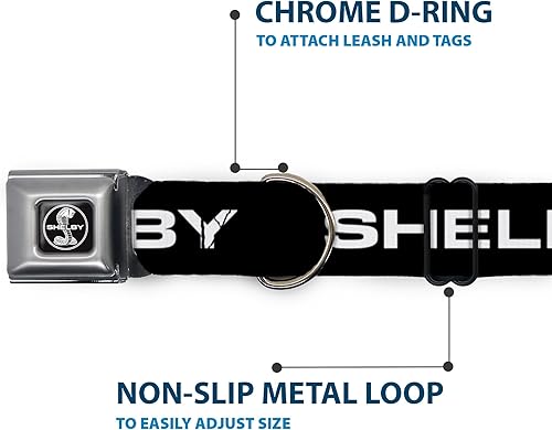 Miniatura 5 de Collar de perro hebilla de cinturón de seguridad Shelby texto solo negro blanco 9.5 a 13 pulgadas 1.0 pulgadas de ancho