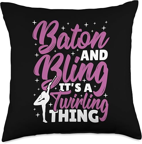 Vista 4 de Baton Twirling Majorettes Cute Baton Design Baton and Bling It's A Twirling Thing Throw Pillow, 16x16, Multicolor