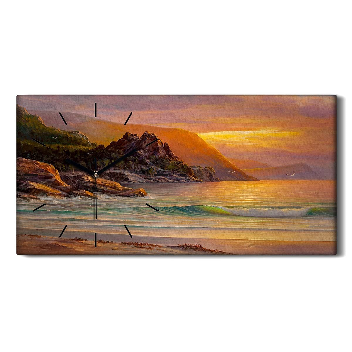 Horloge sur Toile 60x30cm Coloray - Cadre Moderne sans Tic-Tac Sunset