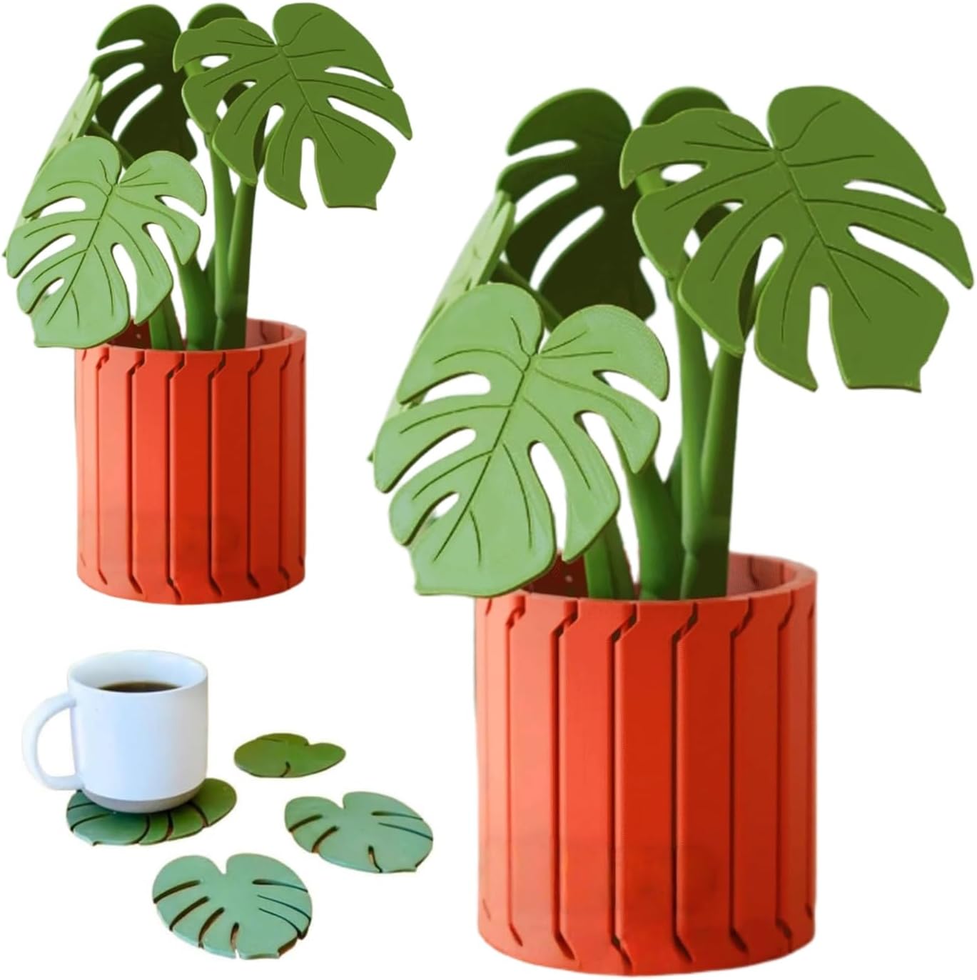 Monstera Plant Coasters Set 3D Printed,Funny Magnetic Monstera Pot Coasters,Creative Turtle Leaf Tropical Leaves Plant Coaster,Non Slip Anti Heat Reusable Home Coaster