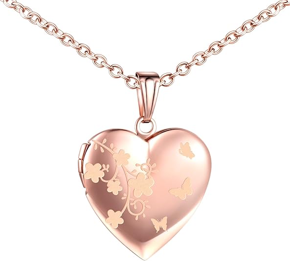Yumilok Collier Photo Personnalisé, Collier Pendentif Cœur Médaillon En Acier Inoxydable, Pendentif Papillon Ouvrable Photo Locket, Avec Chaîne 50cm, Collier Commémoratif, Violet