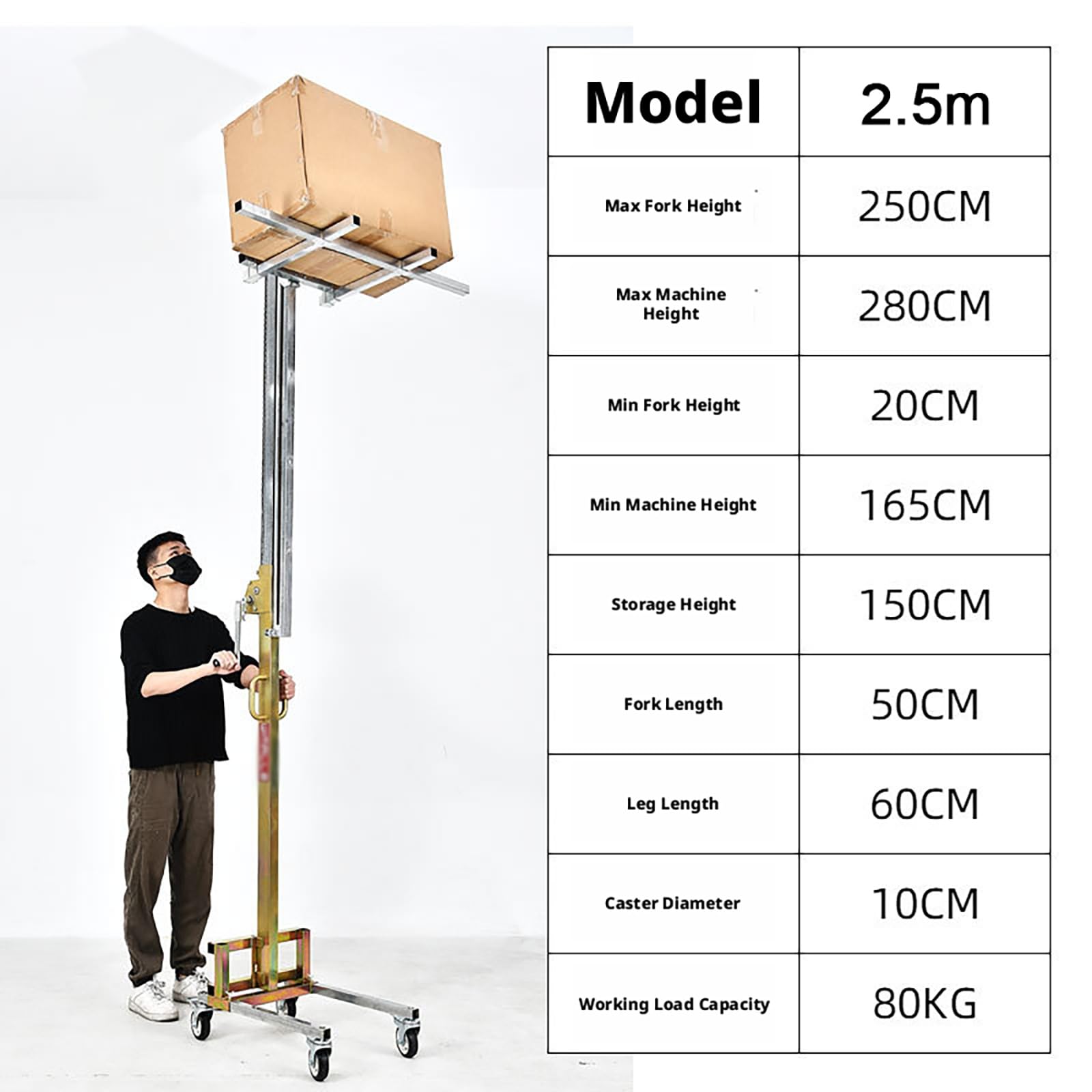 Impilatore di pallet manuale per impieghi gravosi, forcelle e altezza regolabili, sollevatore mobile per armadietti per magazzini, fabbriche e costruzioni, ideale per la movimentazione dei materiali