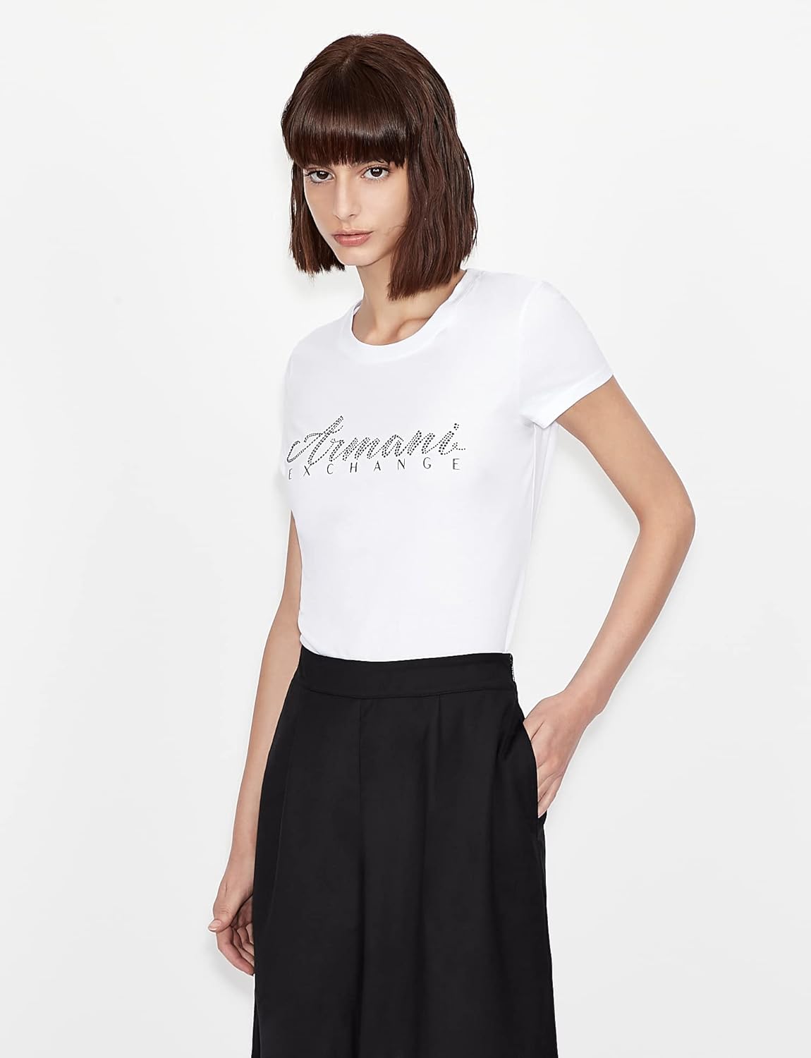 Armani Exchange Womens Short Sleeve Classic Script Logo Scoop Neck Tee - Image 4
