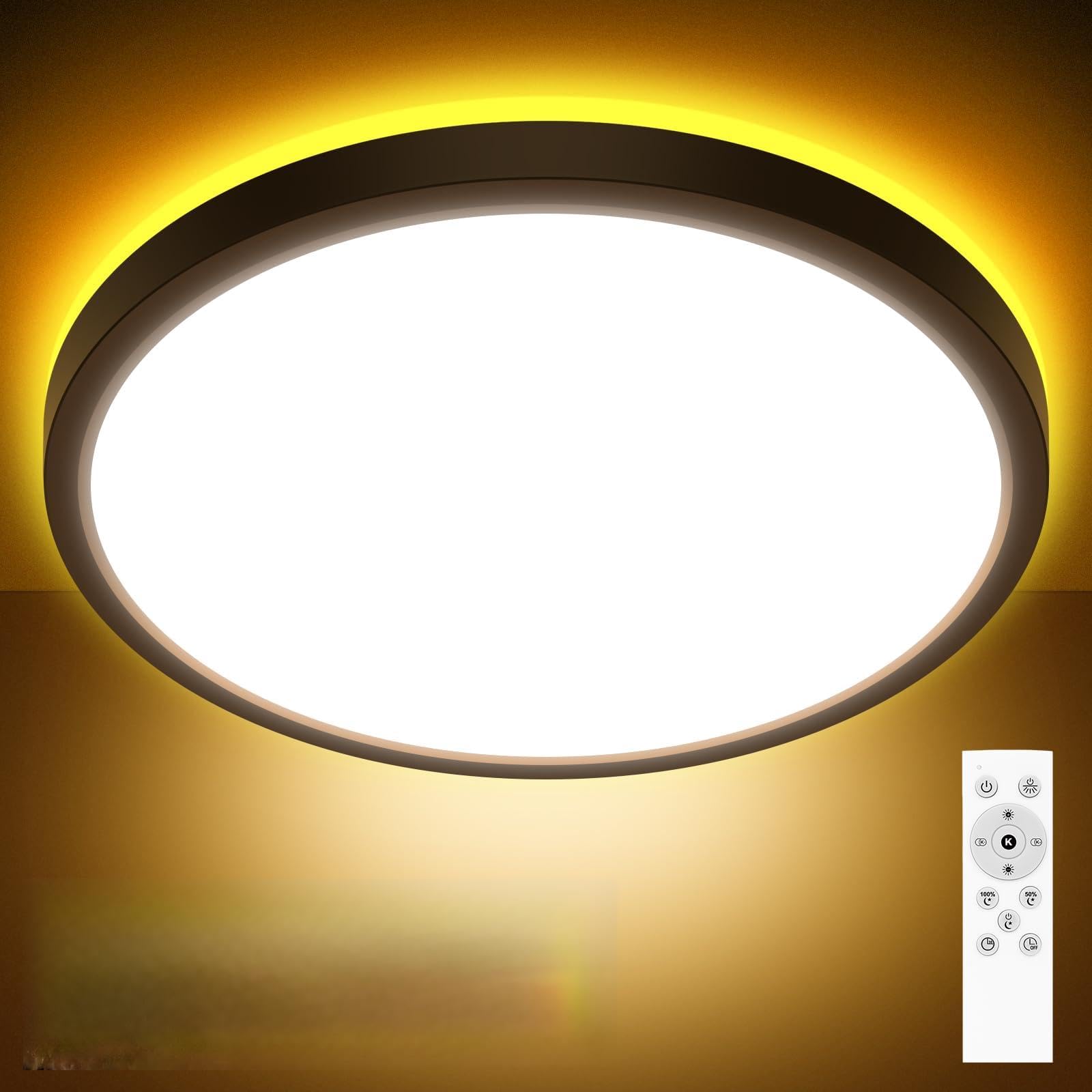 zemty 36W LED Deckenleuchte Dimmbar, 48CM 3600LM Deckenlampe mit Fernbedienung, Groß Flach Deckenleuchte Rund mit nachtlichtfunktion für Schlafzimmer Wohnzimmer Kinderzimmer(Weiß,1Stücke)