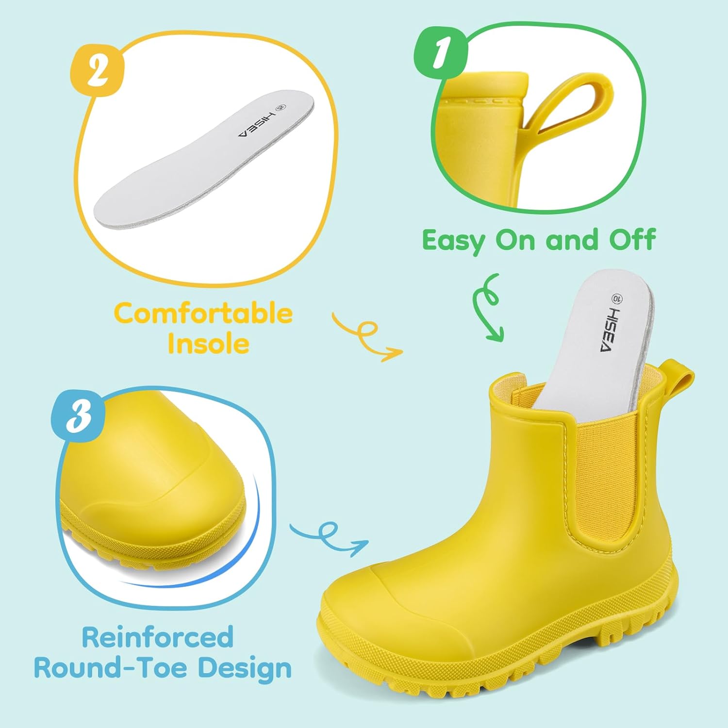 HISEA Toddler Rain Boots for Boys Girls, Kids Chelsea Short Rubber Boots Waterproof Lightweight with Non-slip Outsole for Outdoor Playing - Image 4