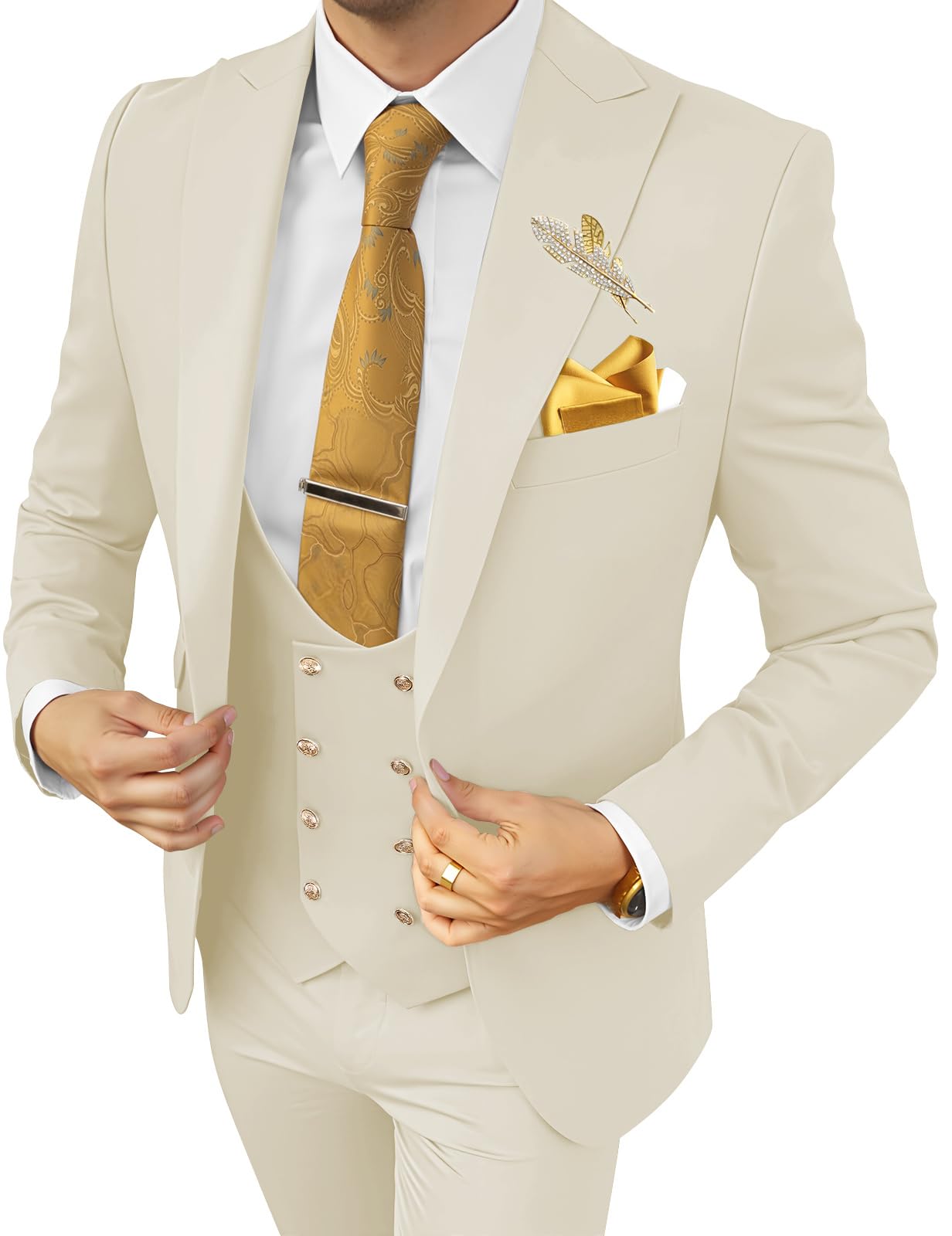 Wangyue Men's Suits 3 Piece Slim Fit Suits for Men Double Breasted Suit Men Business Wedding Prom Tuxedo Suit