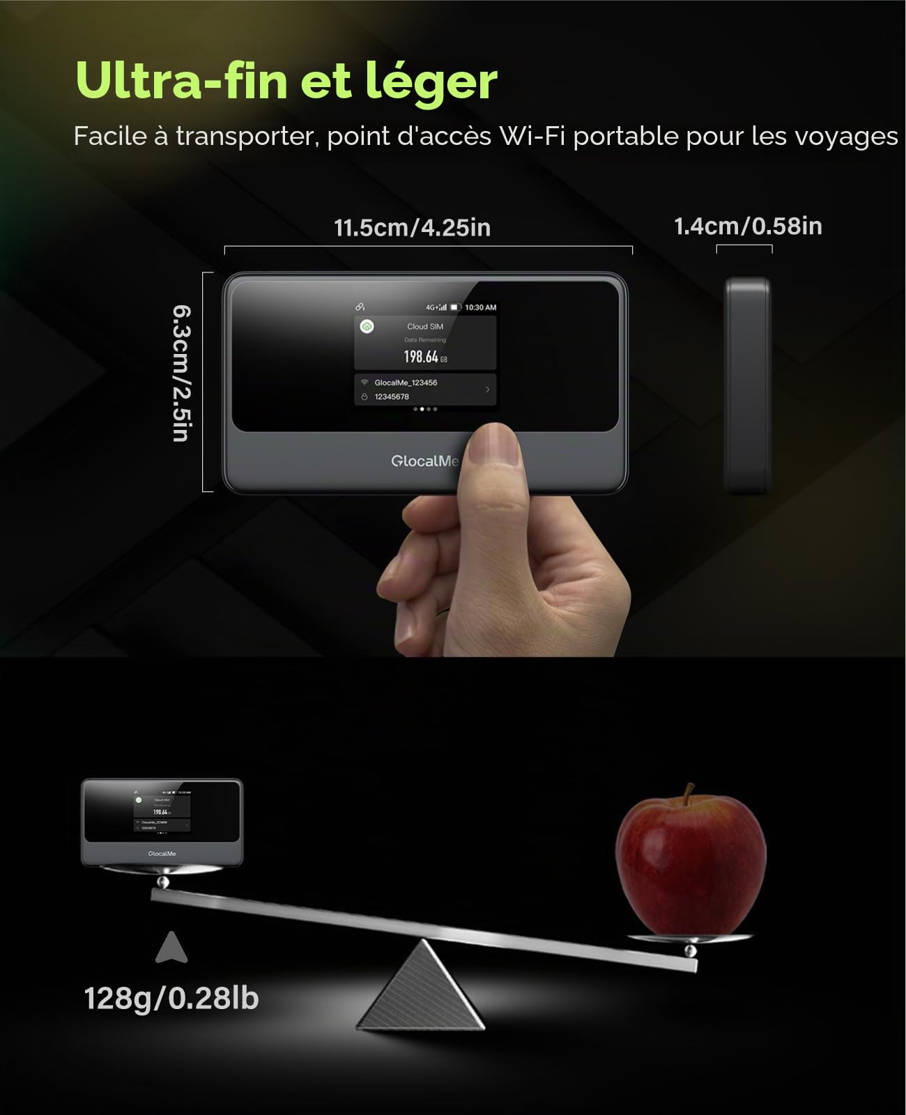 GlocalMe MeowGo Routeur WiFi Mobile 4G, DL 390 Mbit/s, Internet Mobile pour 200 Pays Mondiaux, Aucune Carte SIM Nécessaire, WiFi Portable pour Voyage sans Contrat avec 1GB de Données Mondiales