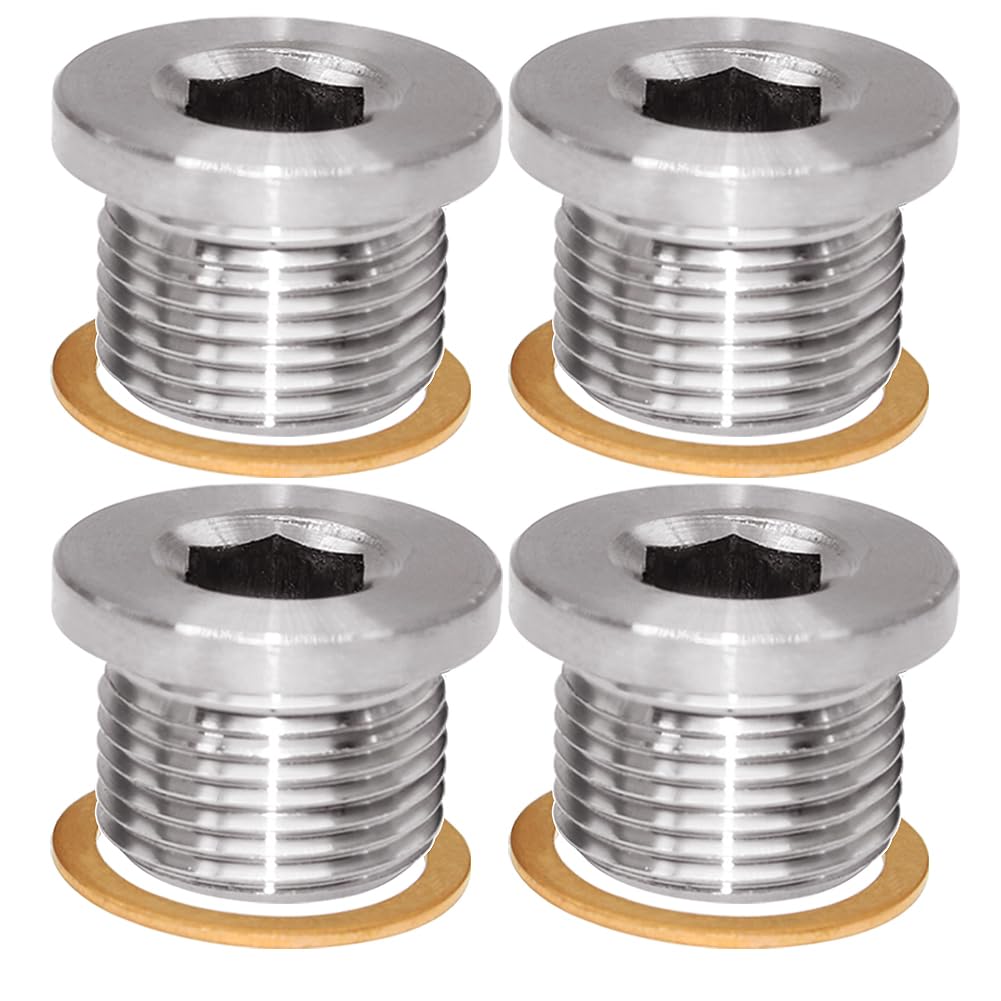 JoyTube M18 x 1.5 Plug with Inner Hex Head Universal Fit with Brass O-Ring for Motorbike and Other Transportation, 304 Stainless Steel, Pack of 4