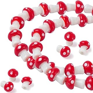 Elecrelive 1 Strand Red Mushroom Lampwork Beads Glass Mushroom Loose Spacer Beads Cute Food Ornaments 25pcs for Crafts DIY Necklaces Earrings Bracelets Making