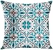 Poszewka na poduszkę ozdobną - piękne kolorowe i z portugalskimi płytkami Azulejo Talavera marokańskie ozdoby w kolorze niebieskim i pomarańczowym dekoracyjna poszewka na poduszkę wystrój domu kwadratowa (50 x 50 cm) poszewka na poduszkę