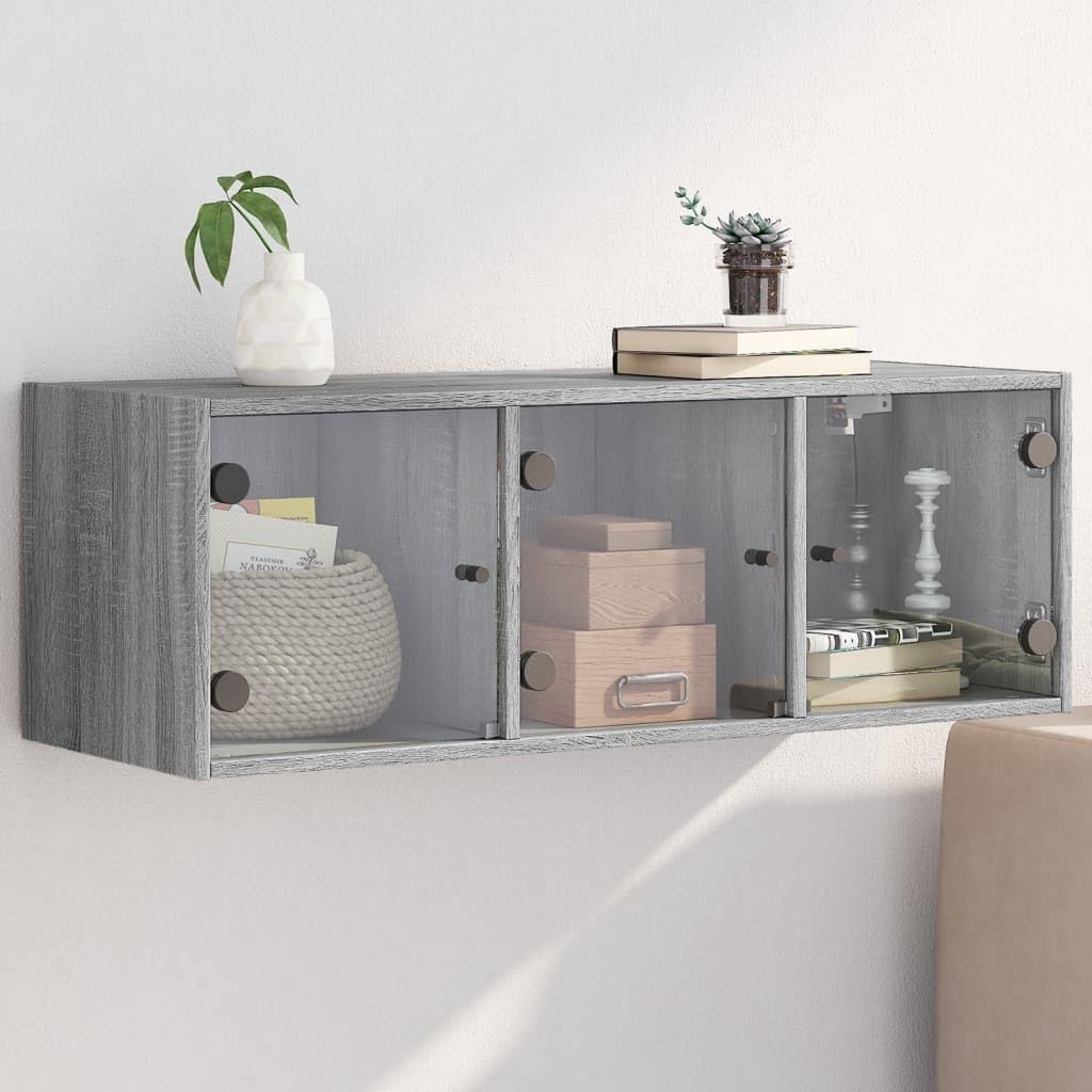 Wandschrank mit Glastüren, Grau Sonoma, 102x37x35 cm, robuster Holzwerkstoff, vielseitiger Büroschrank für stilvolle Aufbewahrung