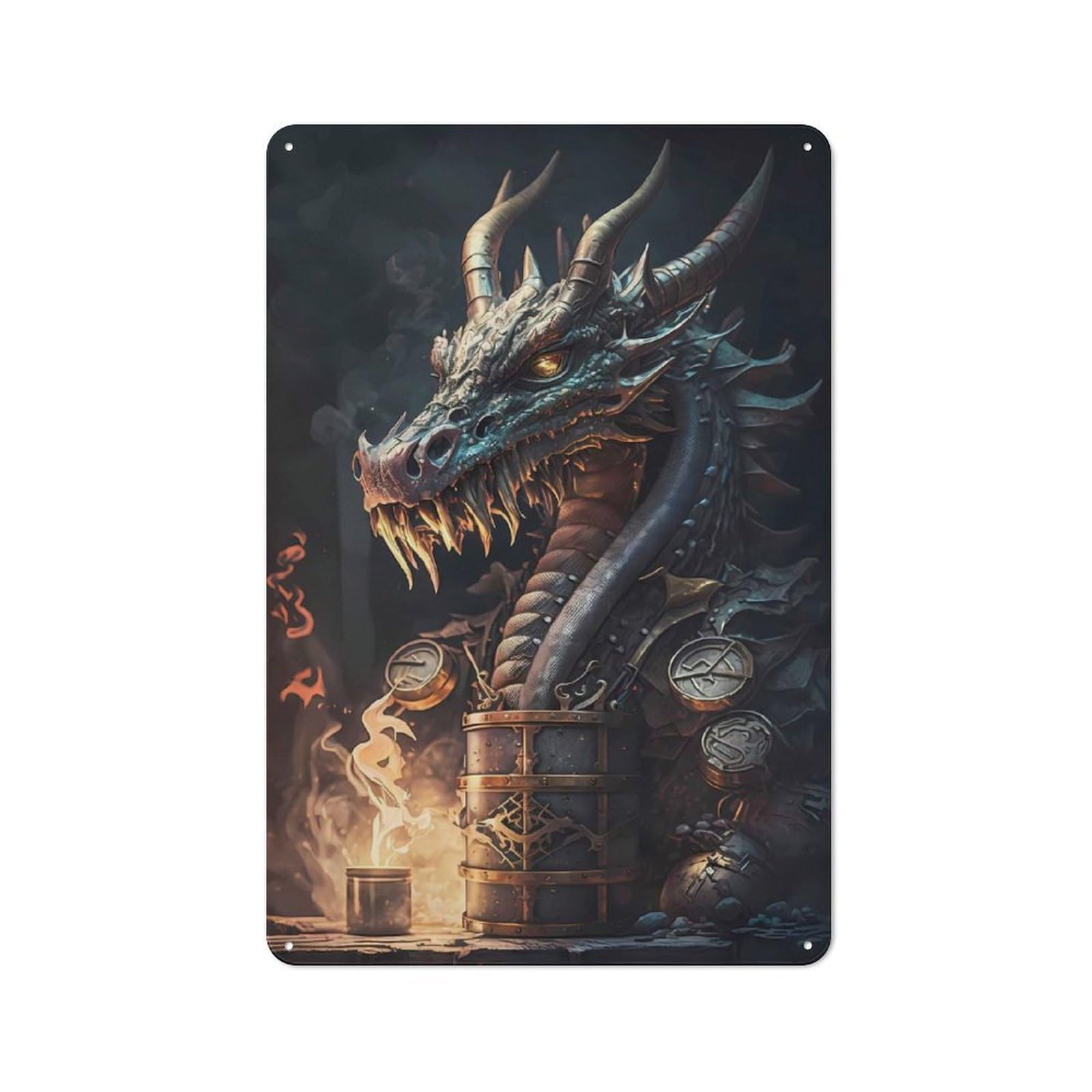 Metal Wall Sign 30x20cm Featuring Dragon Adorable for Garage Or Workshop, for Garage, Workshop And Man Cave Decoration