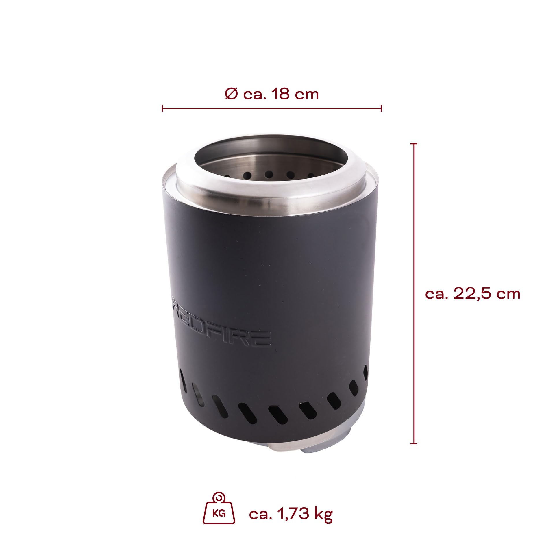REDFIRE Pellet Tischkamin Volcano Medium, schwarz pulverbeschichtet, Tischfeuer Edelstahl für Holz und Pellets