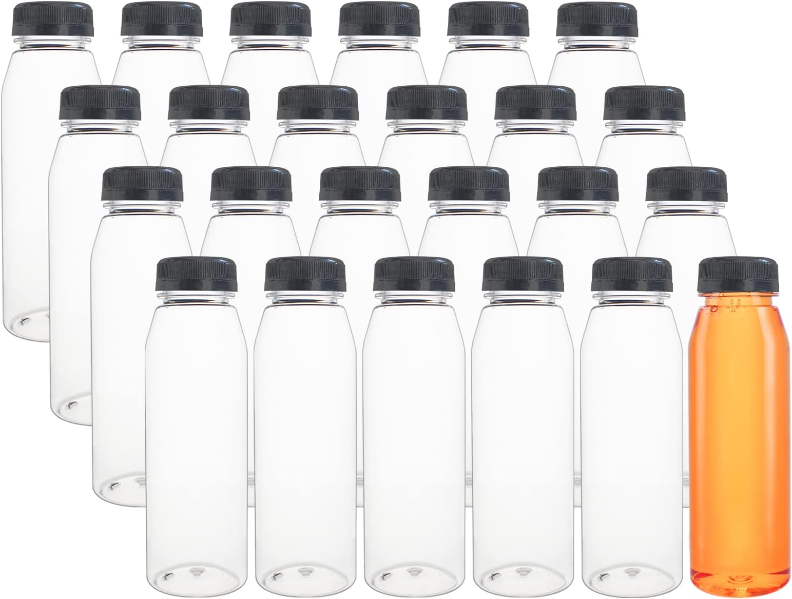 24 Pack 8oz (250 ml) Clear PET Plastic Juice Bottles with Caps - Bulk Beverage Containers with Tamper Evident Lids- Plastic Smoothie Bottles for Juice, Milk, Homemade Beverage