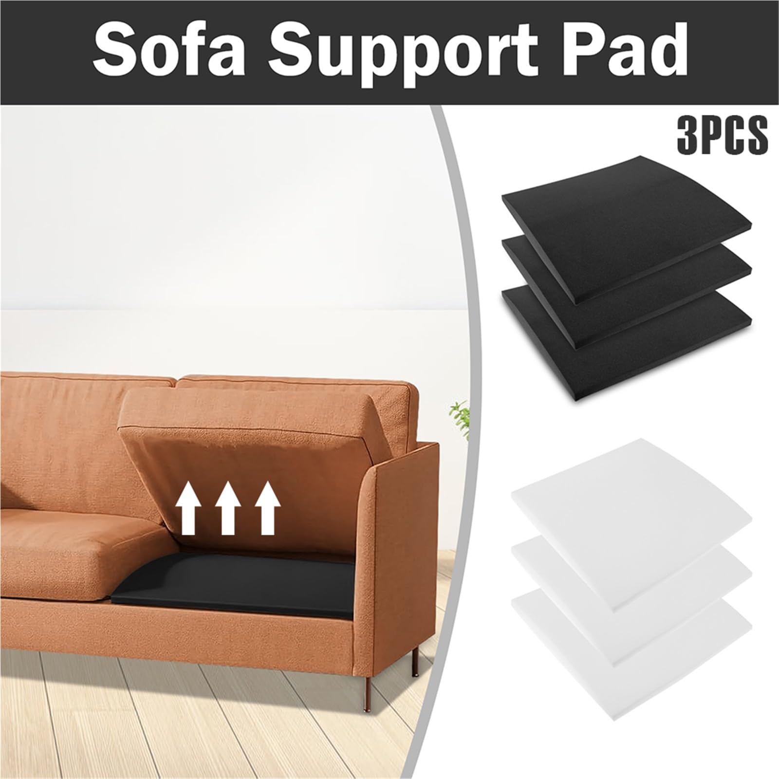 Cuscino di Sostegno in Schiuma per Divano Spugna ad Alta densità for Supporto Cuscino Divano 3 Pezzi | Sotto il cuscinetto di riparazione dell'abbassamento, comodo accessorio for mobili da divano(Black)