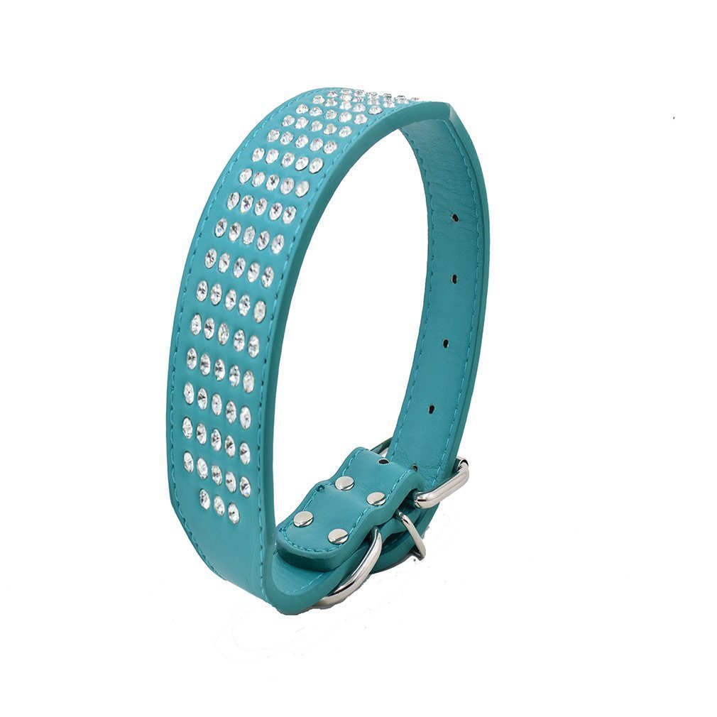 Mochow Hundehalsband Mit Bling-Strass – Verstellbar, 5 Cm Breit, Für Große Hunde (PU Leder, Grün, Größe M)