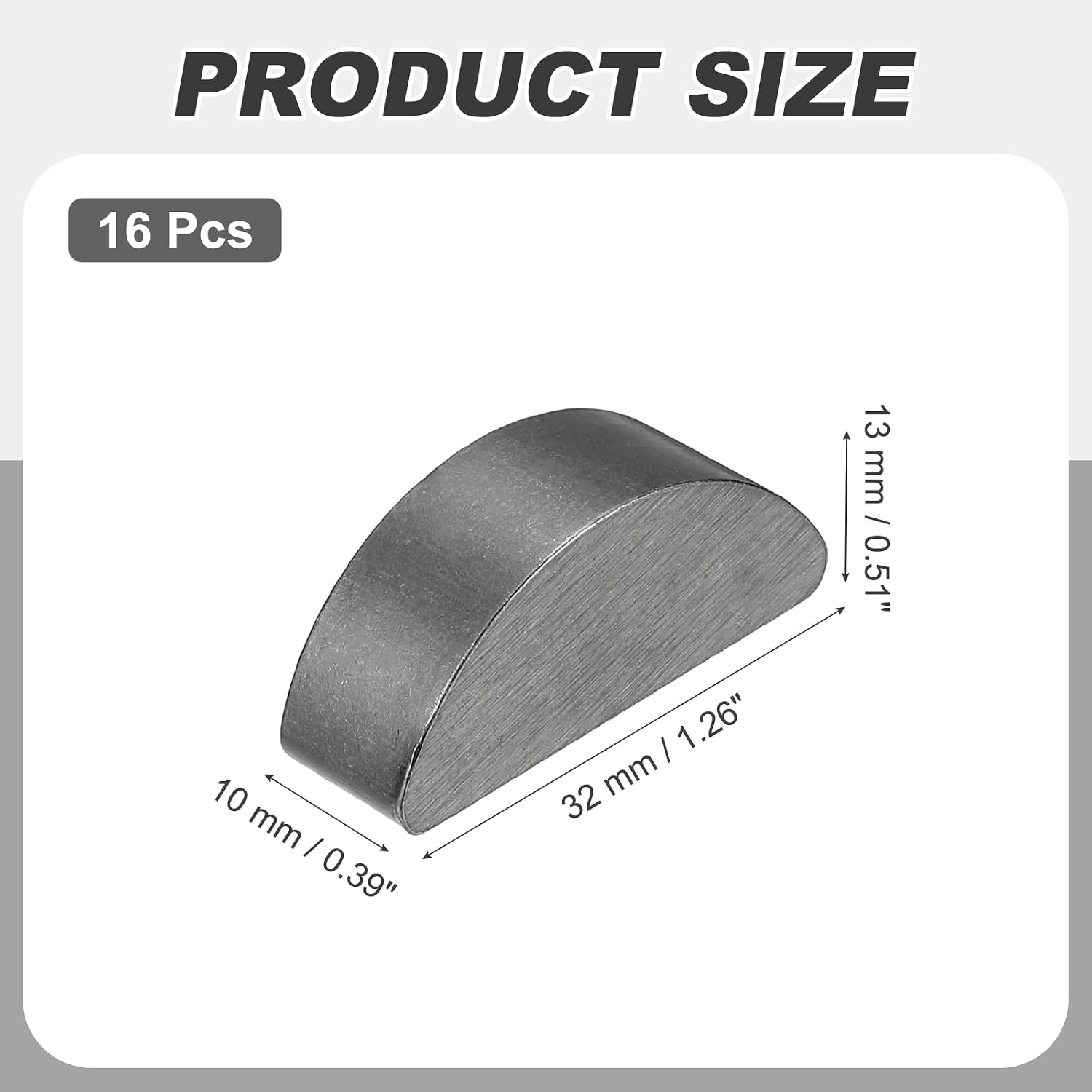 MECCANIXITY 16 Pcs Woodruff Key, 32x10x13mm Carbon Steel Metric Woodruff Semicircle Key Half Moon Tool Keys for Mechanical Fasteners Industry