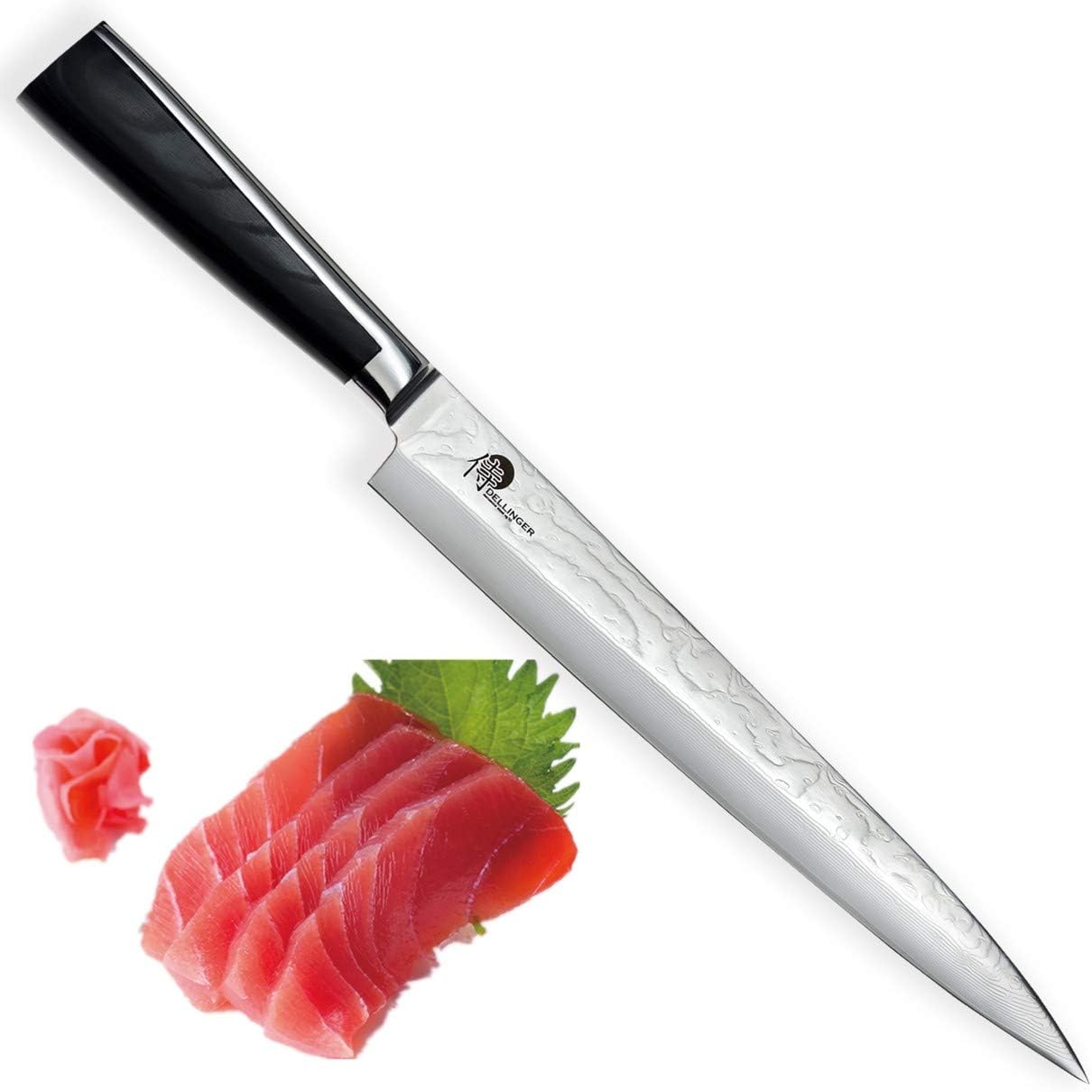 DELLINGER Damascus Sashimi Knife - Yanagiba 11 Inch (280 mm) 67 Layer of Softer Damascus Stainless Steel
