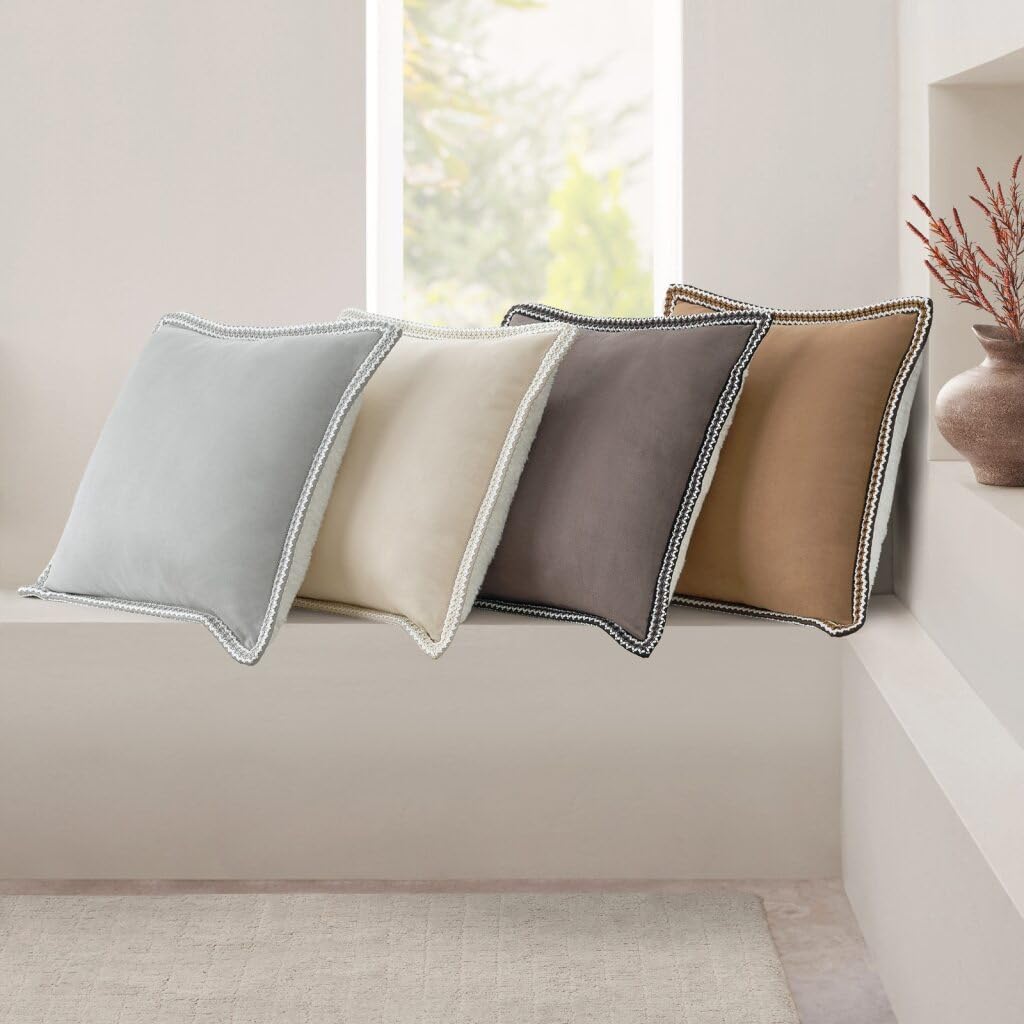 UGG Kirkwood Braid Fleece Decorative Throw Pillow – Soft Plush Accent Pillow with Down-Alternative Insert and Removable Pillow Cover for Home Sofa Living Room Decor, 20x20 (Charcoal Grey)