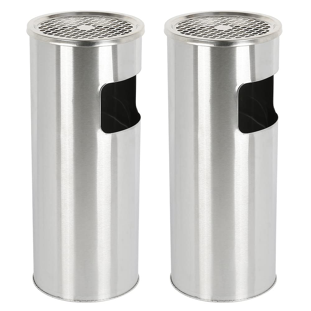 Belfoye, 2 cubos de basura con cenicero, 30 L, cenicero sobre pie de acero inoxidable, papelera cenicero para hotel jardín exterior supermercado (plata-2PCS)