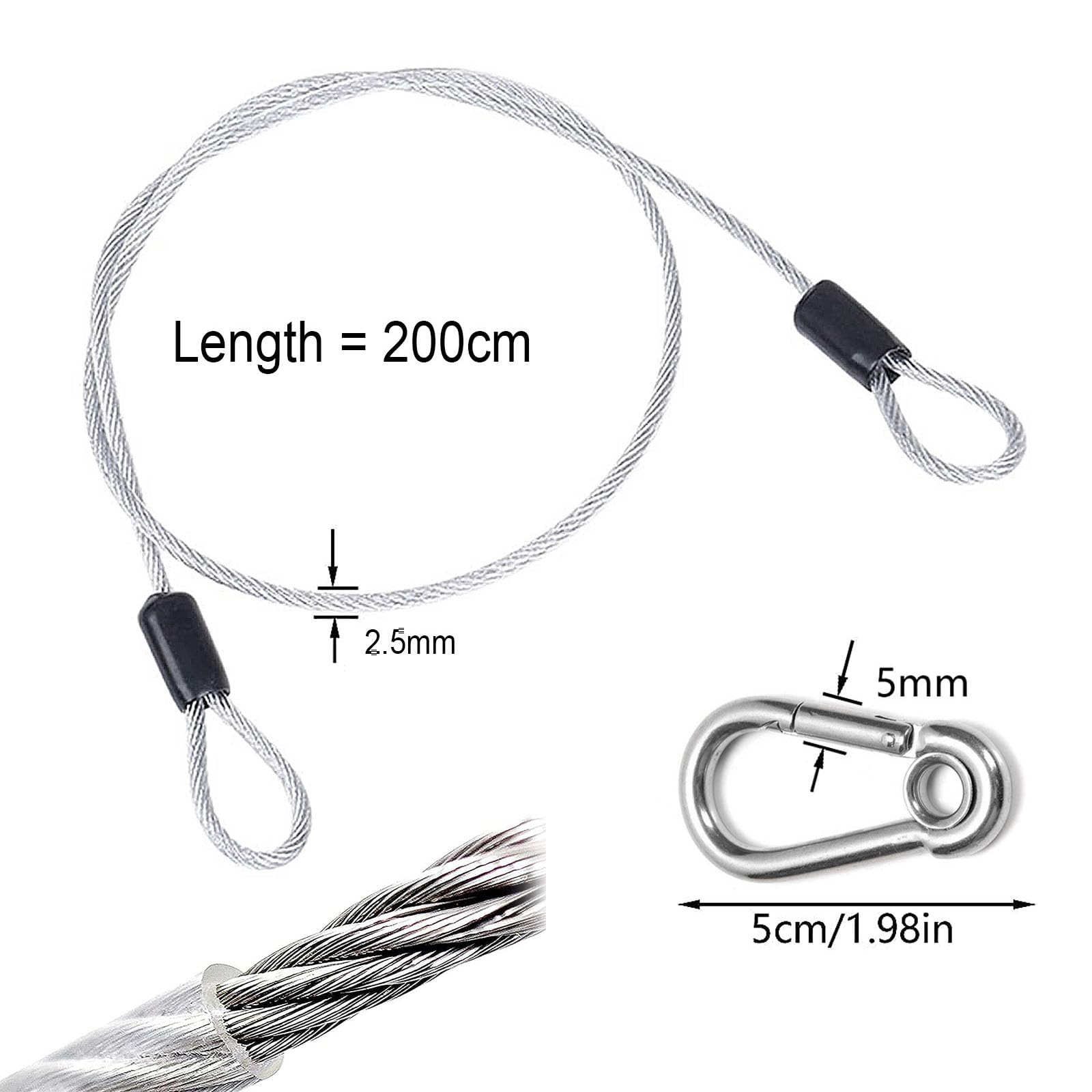 BX88196 - Kit Cavo Di Sicurezza A Spirale Per Traino, 2,1 M, Con Ganci A S, Portata 3000 Kg (7000 Lb)