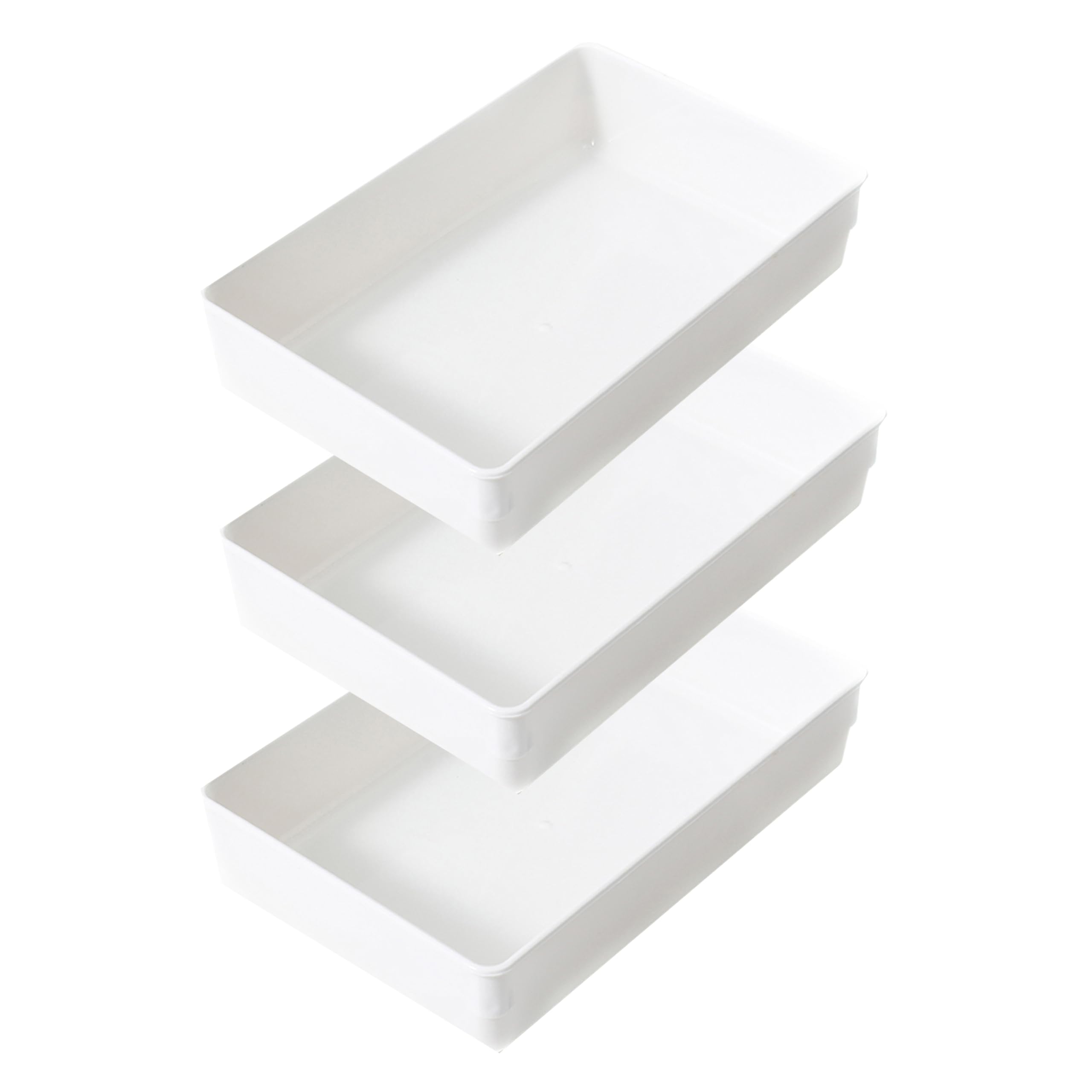 ihomecooker 3 Pack White Plastic Drawer Organizer Tray Cutlery Utensil Makeups Drawer Organizers 9" X 6"