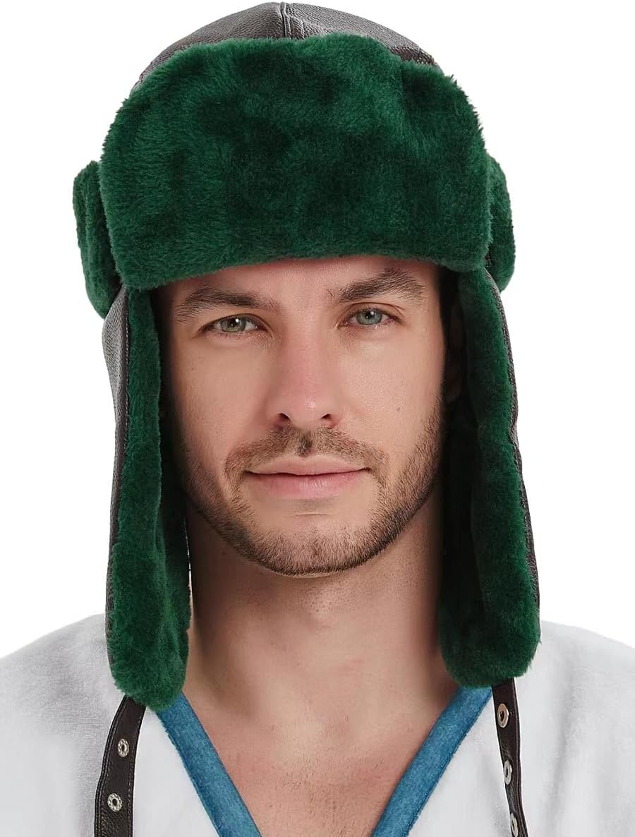 Cousin Eddie Winter Trapper Hat from National Lampoons Christmas Vacation for Halloween Christmas Costume,Trapper Hat for Men Women with Green Faux Fur Brown