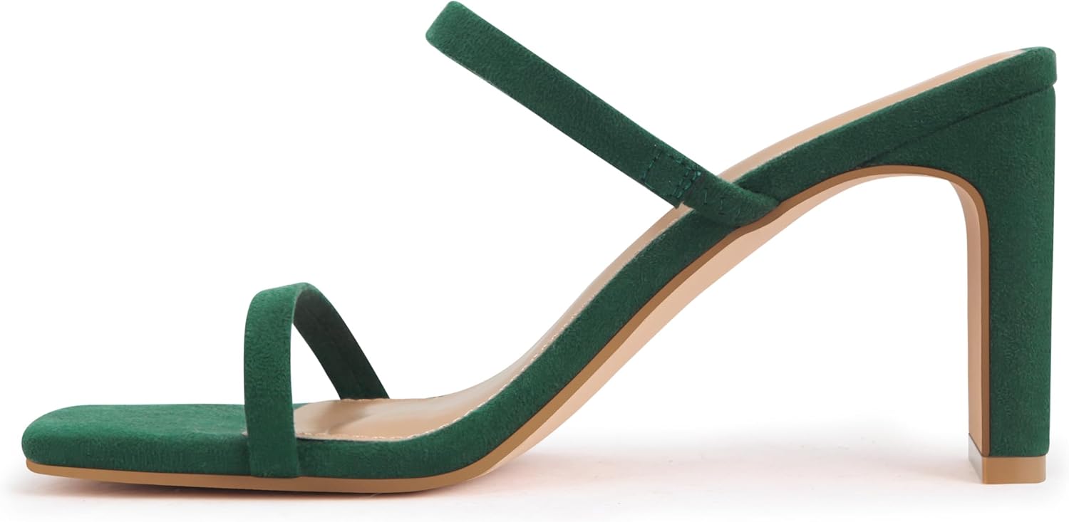Carcuume Women's Square Toe Two Strap Open Toe Block Heels Sandals Slip On Shoes,Green Su1,8.5 - Image 3