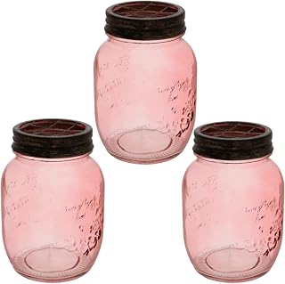 Hobby Lobby Valentine's Day Mason Jar with Frog Lid, Glass with Metal Lid, Set of 3, Decorative Use, 5.31" H x 3.38" W (Pink)