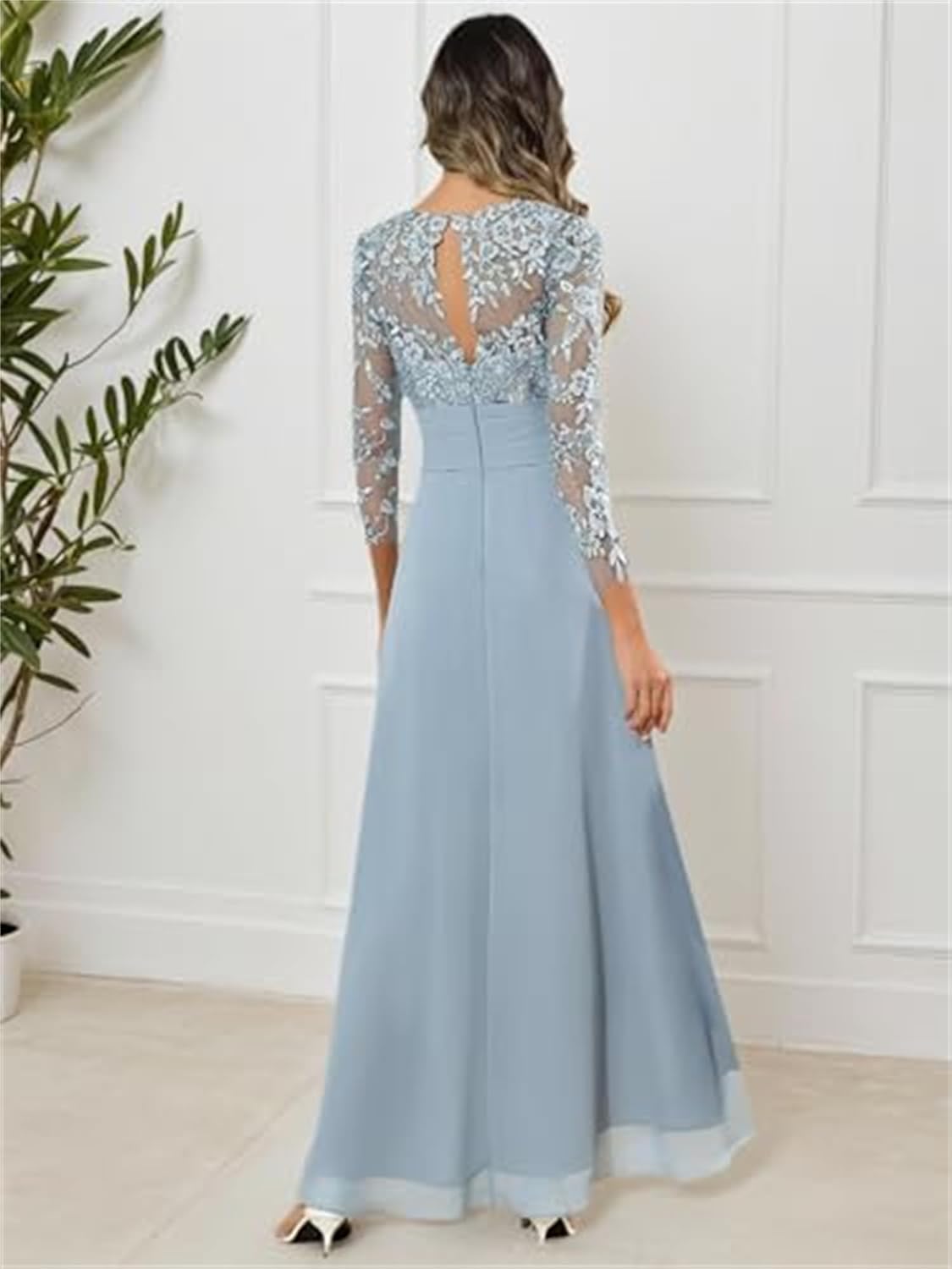 Mother of The Bride Dresses Tea Length - Lace Chiffon Half Sleeve Formal Wedding Guest Dresses for Women - Image 5