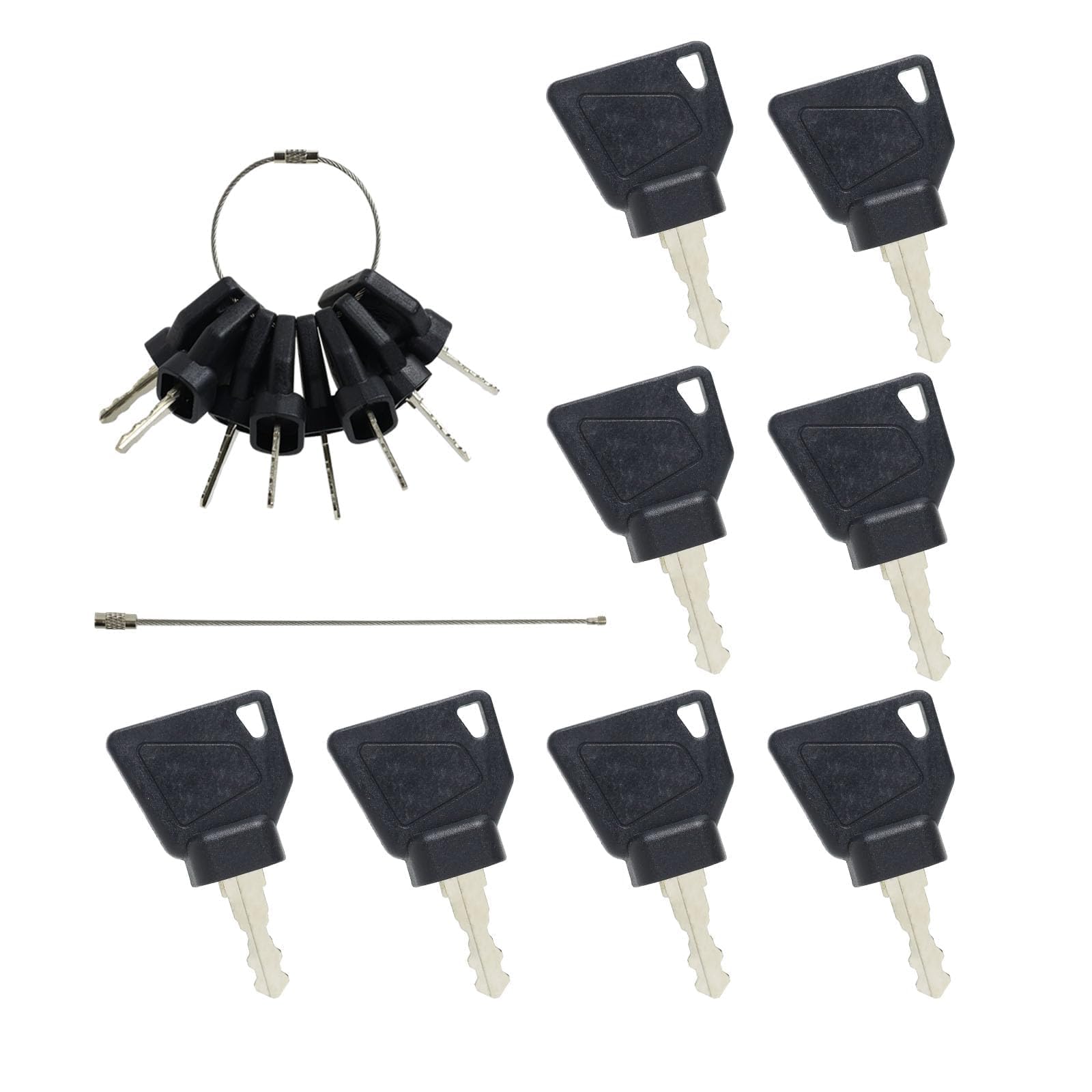 Set Di 8 Chiavi Di Accensione Universali | Per JCB, Bomag, Terex, New Holland, Ford, Vibromax | Con Portachiavi | Ricambi Per Macchine Edili