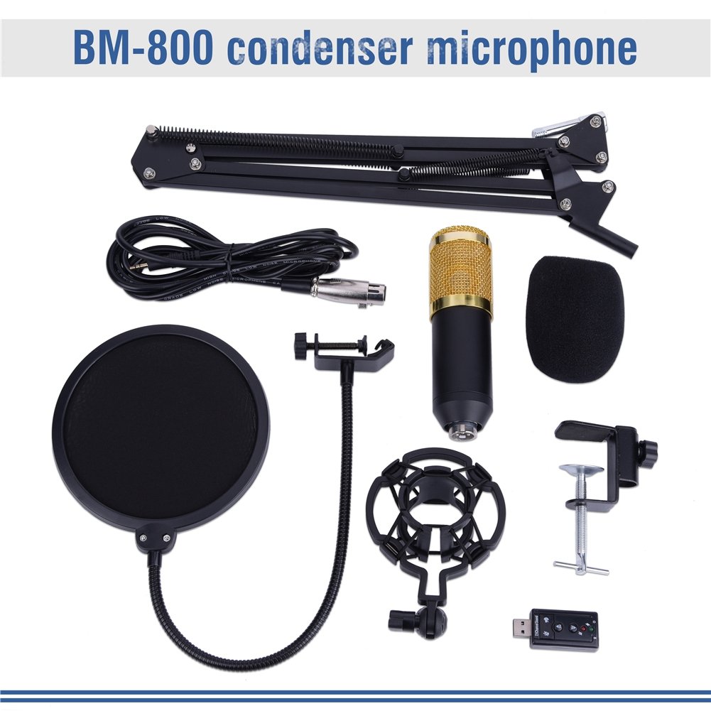 GOTOTOP Microfono a Condensatore BM800 con Supporto a Braccio, Filtro Pop, Copertura in Schiuma, Kit per Registrazione Studio