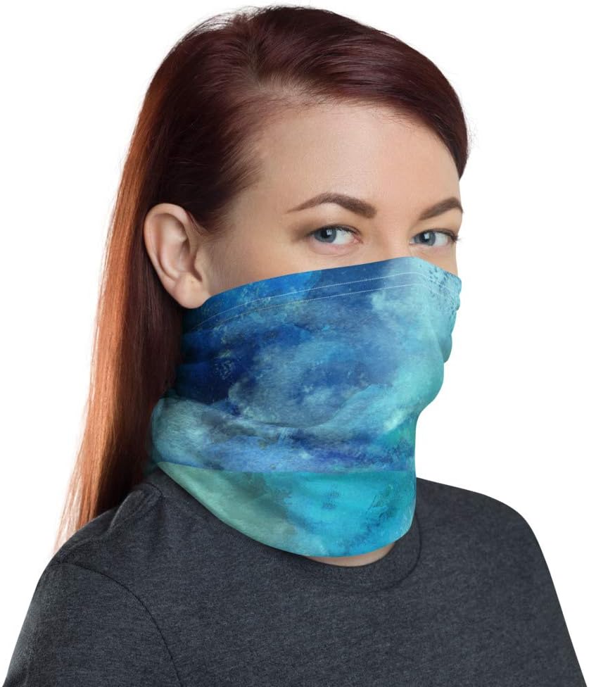 Blue Watercolor Neck Gaiter, biker face mask, cold face covering