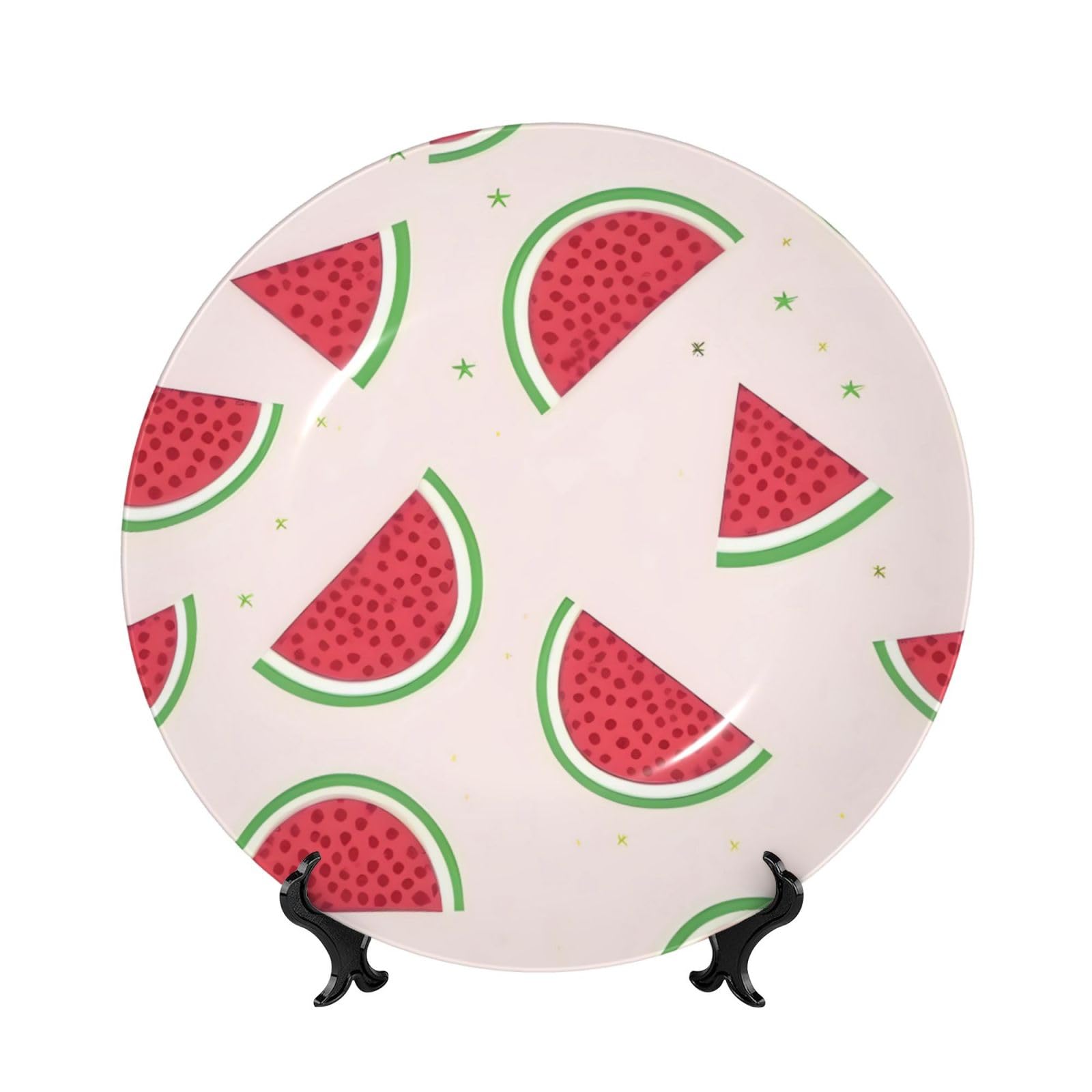 SXZVVBN Pink watermelon Bone China Decorative Plate Art with Stand Removable Adhesive Hanging for Home Office 7in