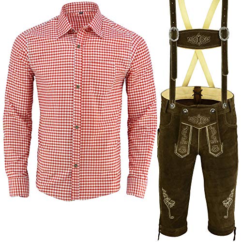Herren Trachten Lederhose Dunkelbraun Inkl.Hosen Träger Größe 46-62 Trachten Set Rotes Hemd Neu (Lederhose 46 Rotes Hemd M) Cover