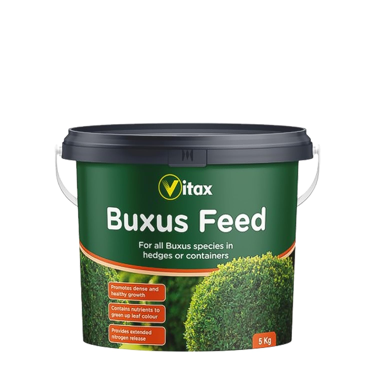 Vitax Buxus Feed โ Promotes Healthy Growth, Green Foliage & Disease Resistance Specially Formulated Fertiliser for Buxus, Box, and Buxus Sempervirens (5Kg Tub)