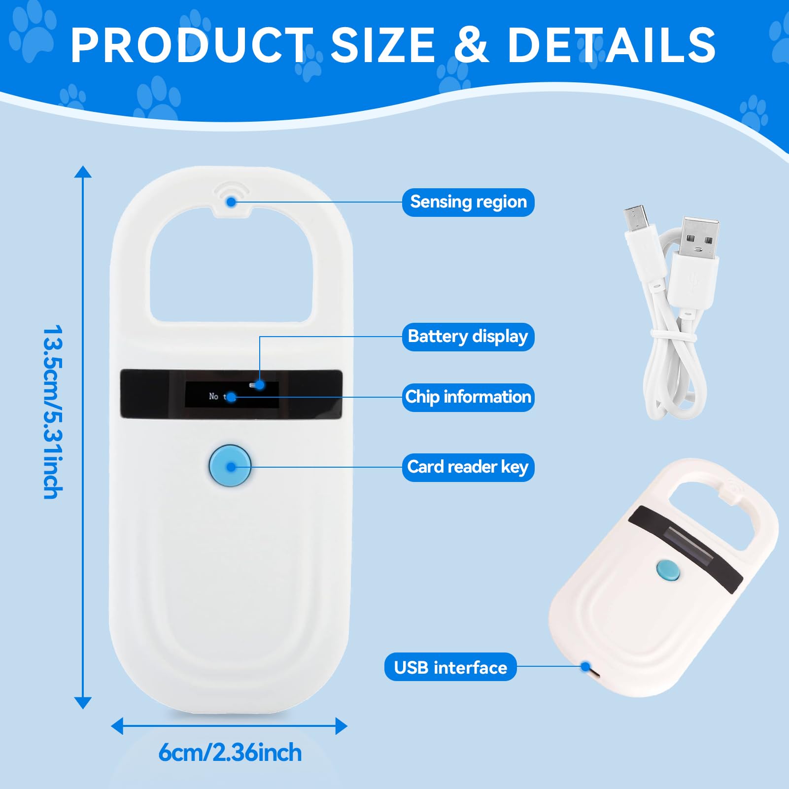 Agatige Pet Microchip Scanner, USB Rechargeable, Portable, RFID EMID Microchip ID Reader for Pigs Dogs, Cats - Image 4