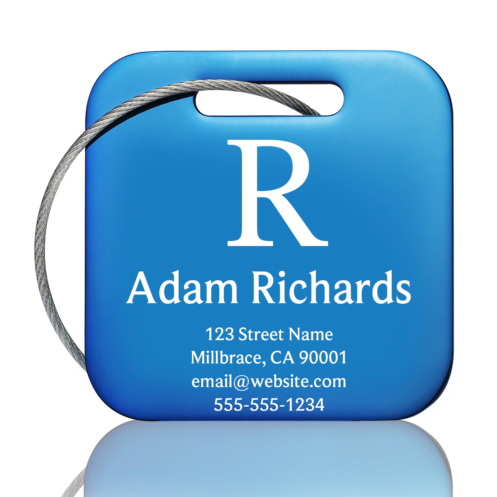 Customized Stainless Steel Luggage Tags: Personalize Your Suitcases, Backpacks, and Bags with Your Text (Blue)