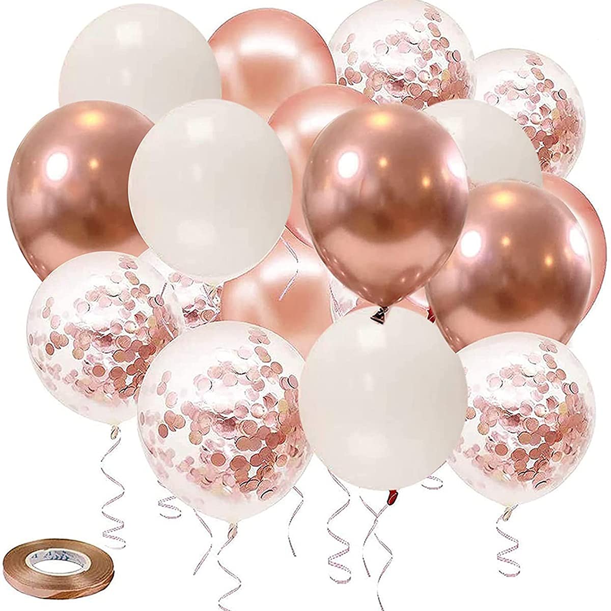 Tiamu Rose Gold Confetti Balloons, 100Pack Rose Gold White Balloons and Rose Gold Metallic Balloons for Birthday Wedding