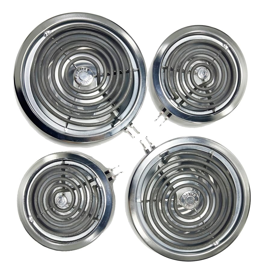 WB30M1 WB30M2 GE Electric Stove Burners Replacement Element with Stove Burner Covers Drip Pans for Electric Stoves Compatible with GE Hotpoint Electric Range Stove Top