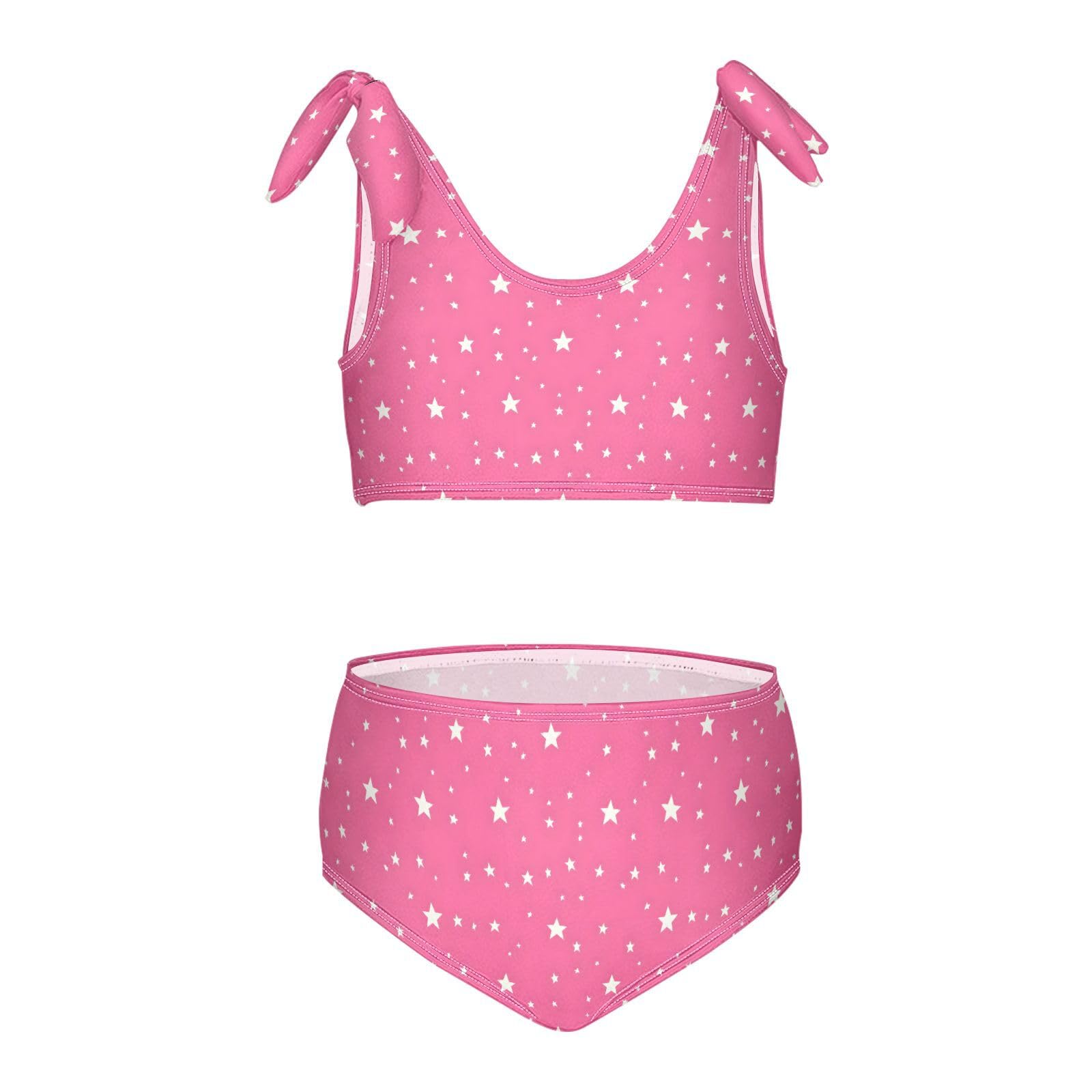 Pink Pattern Girls Two Piece Tankini Swimsuits Summer Bathing Suit Beach Swimwear Set, 5-6T