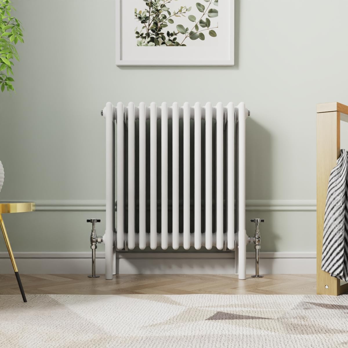 NRG Radiador de hierro fundido blanco de 600 x 605 mm, 4 columnas, perfecto para baños, cocina, sala de estar